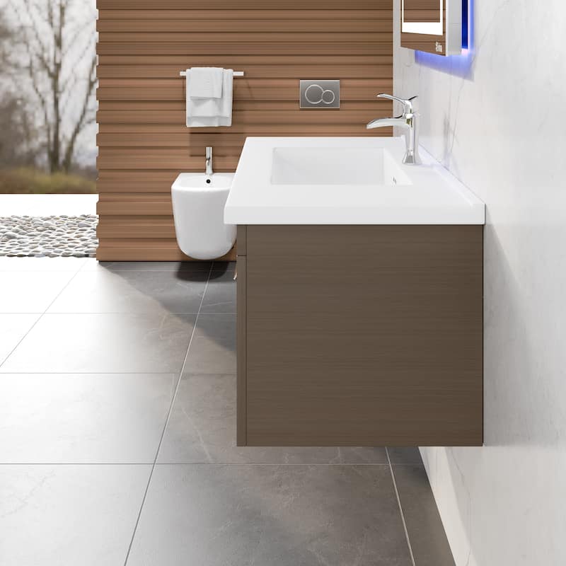 Eviva Orleans 38"W x 20"D Wall Mount Bathroom Vanity with White Porcelain Countertop and Integrated Sink