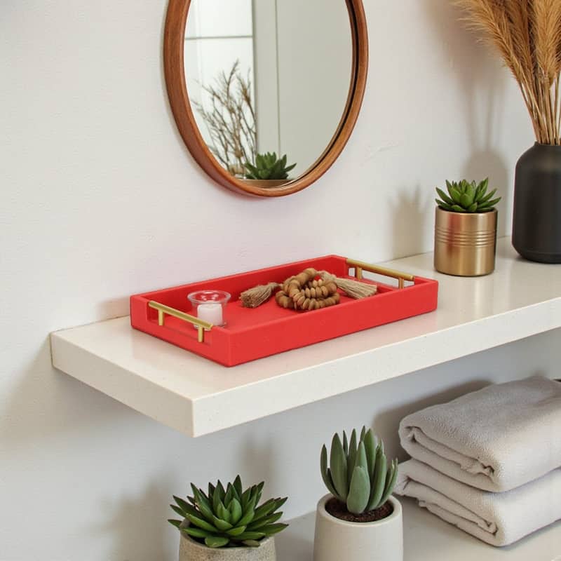 Lusan Faux Shagreen Tray with Handles - Red Shagreen
