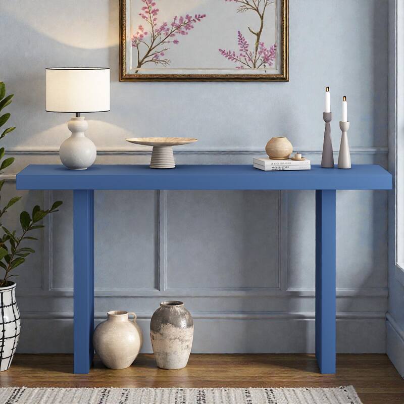 Oak Veneer Console Table with Unique Side Design, Modern Entryway Table for Hallway Living Room