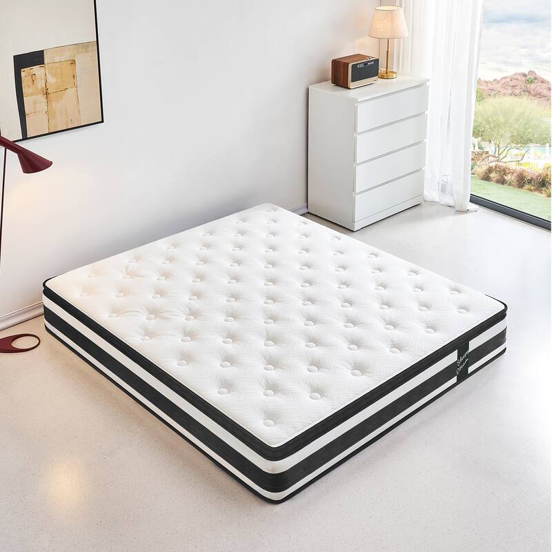 GDFStudio - Elowen 12 Inch Hybrid Memory Foam and Pocket-Spring Mattress with Euro-Top Comfort