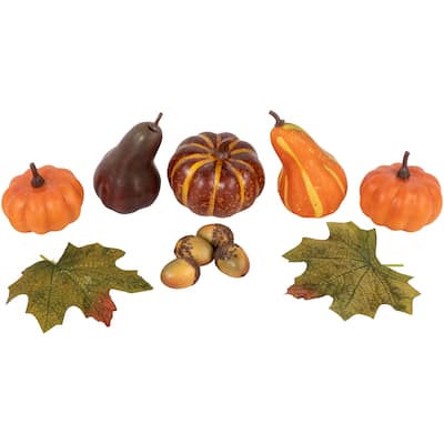 Fall Harvest Artificial Pumpkin Gourd Acorn and Leaf Decoration Set - 11-Piece
