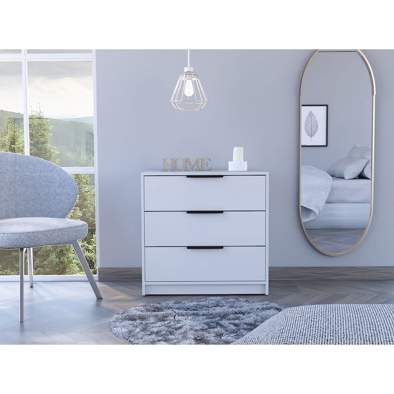 3-Drawer Rectangle Dresser White - White