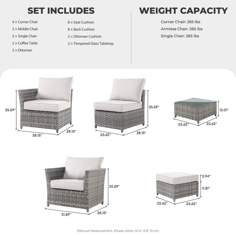 HOOOWOOO 12-piece Wicker Outdoor Sectional Sofa Set with Coffee Table