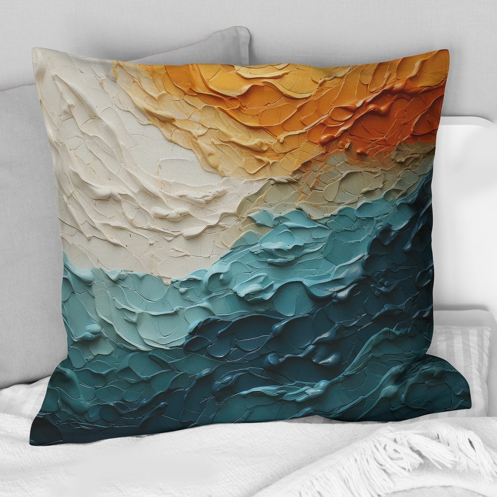Designart "Teal Orange Ocean Coastal Essence Collage" Modern Printed Throw Pillow