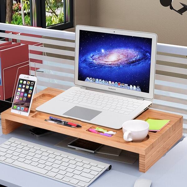 Shop Black Friday Deals On Gymax Bamboo Monitor Stand Riser Storage Organizer Laptop Desktop Overstock 23114702