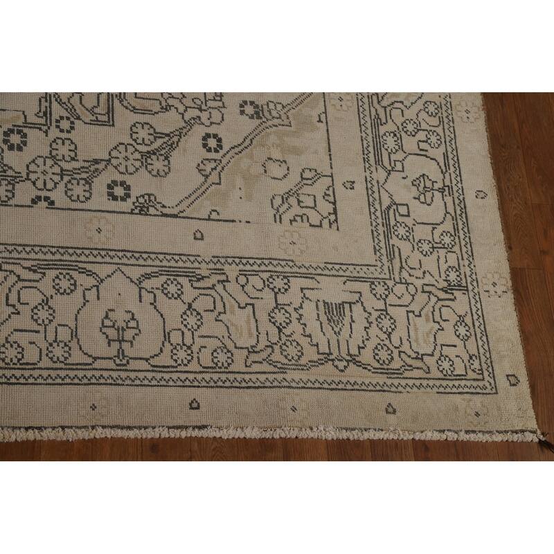 Distressed Tabriz Persian Vintage Rug Handmade Beige Wool Carpet - 8'0" x 11'6"
