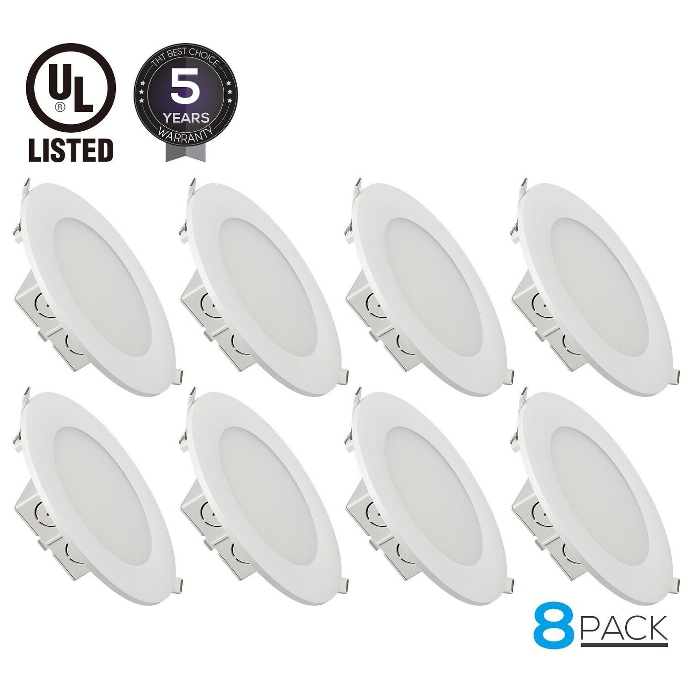 LED Downlight Dimmable 5000K Daylight White,1000lm,100W Equivalent Recessed Ceiling Light 2 Pack LED Recessed Panel Light with J-Box 12W 6 Ultra-Thin
