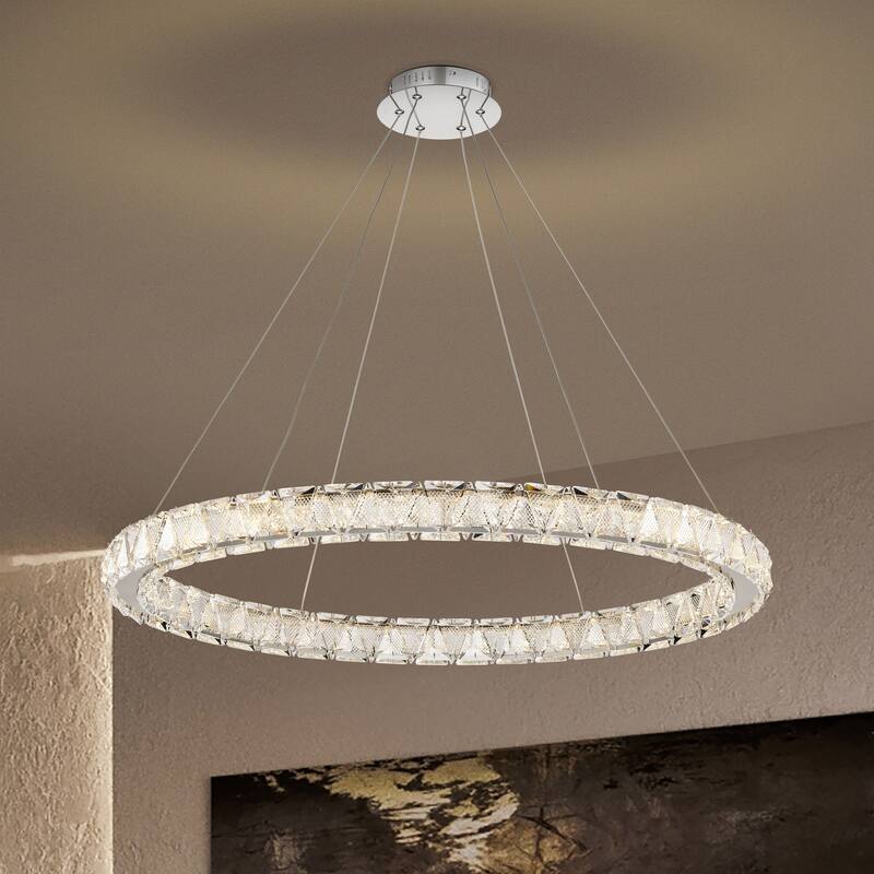 Asher LED 36 Inch Round Pendant Polished Nickel Finish K9 Crystal - Polished Nickel