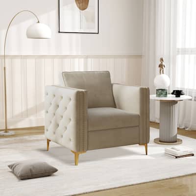 Modern Club Chair,Upholstered Fabric Accent Chair with Gold Metal Legs