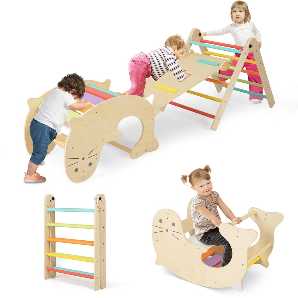 Gymax 7-in-1 Indoor Climbing Toys for Toddlers w/ Reversible Ramp Sea