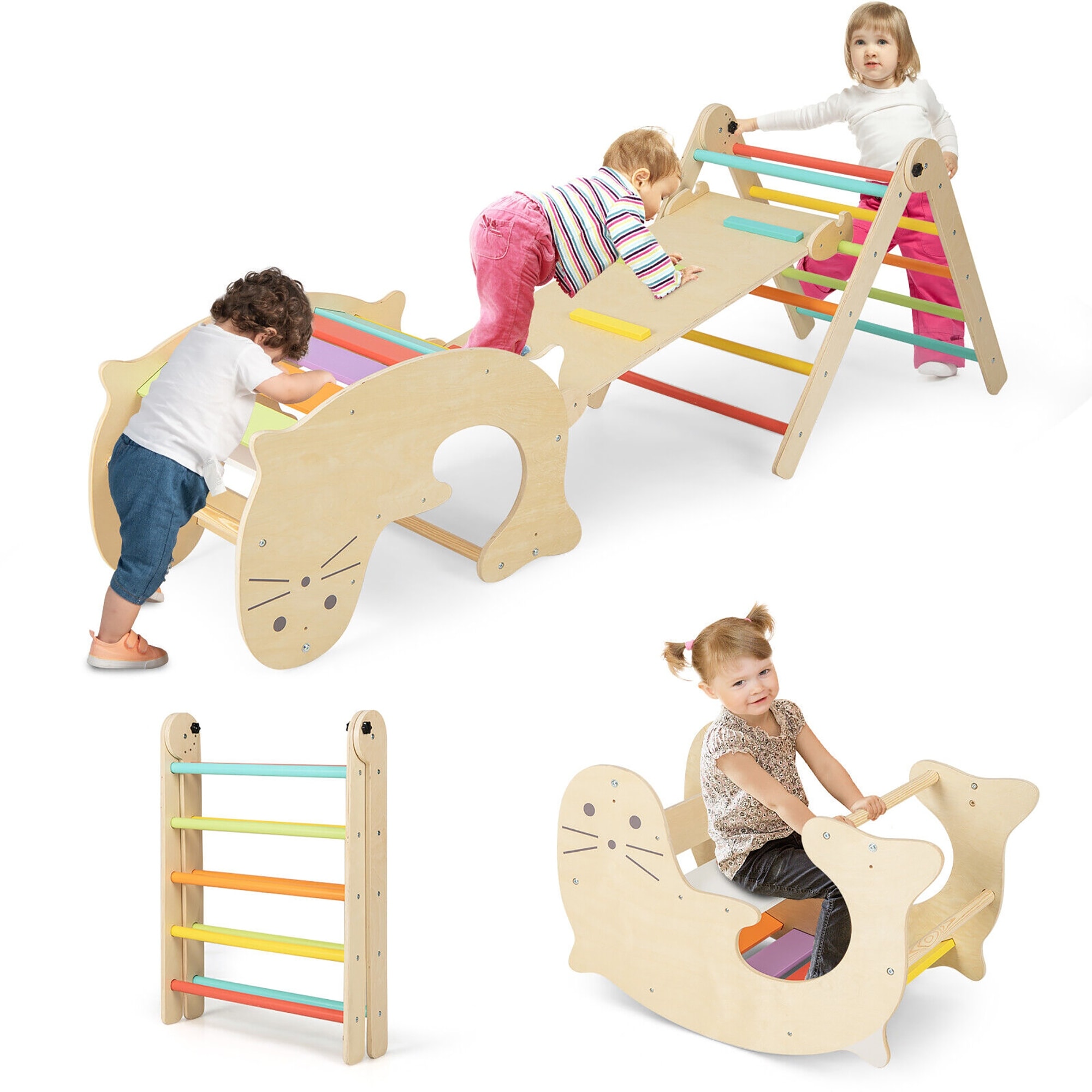 Gymax 7-in-1 Indoor Climbing Toys for Toddlers w/ Reversible Ramp Sea