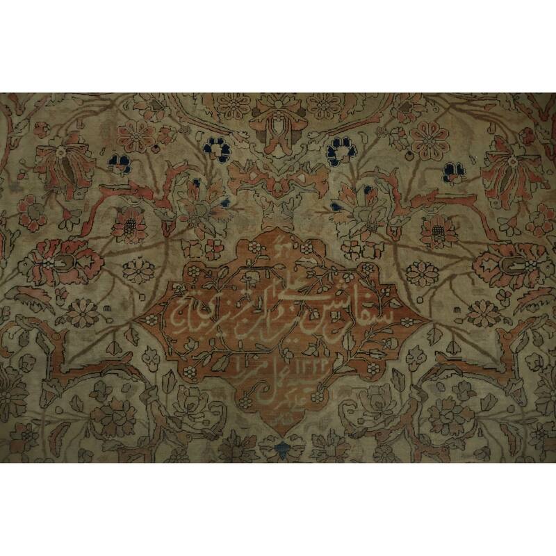 Hand Knotted Oriental 100% Wool Carpet Traditional Floral Beige & Ivories Kashan (Mohtasham) Area Rug - 16' 7'' X 12' 0''