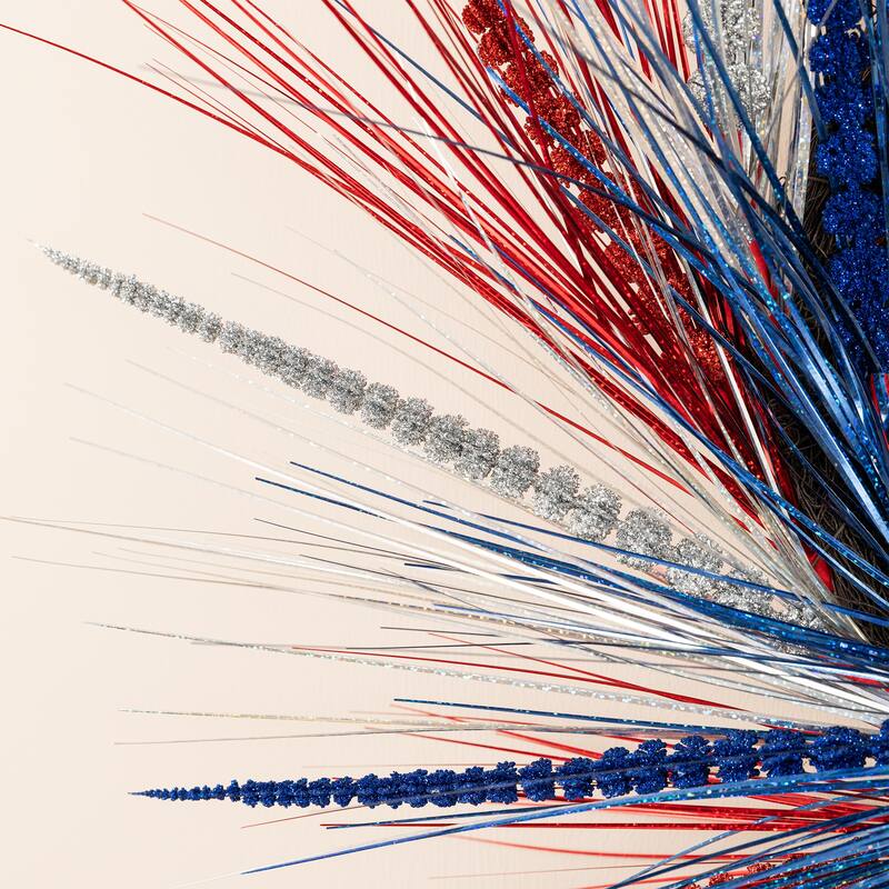 Glitzhome 24"D Patriotic/ Americana Tinsel and Heather Wreath