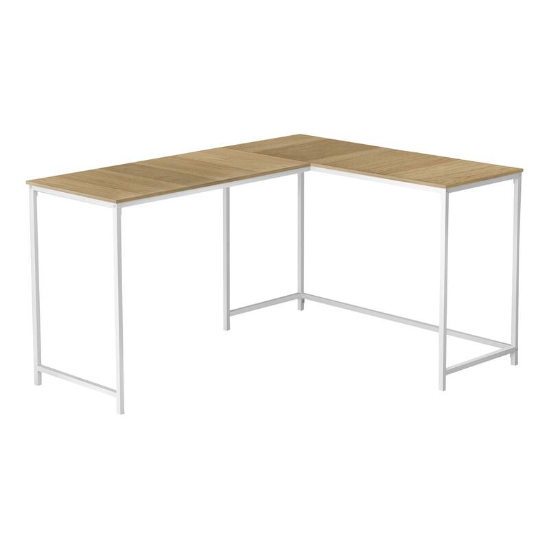 Computer Desk, Home Office, Corner, 58"l, L Shape, Work, Laptop, Natural Laminate, White Metal, Contemporary
