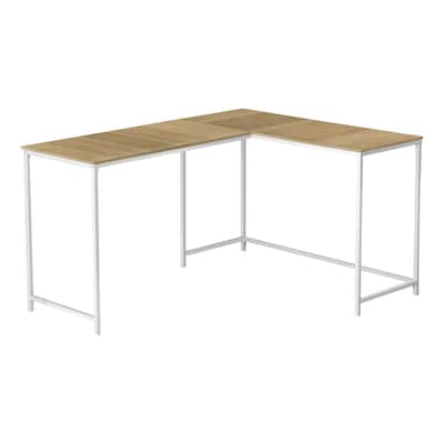 Computer Desk, Home Office, Corner, 58"l, L Shape, Work, Laptop, Natural Laminate, White Metal, Contemporary
