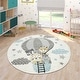 preview thumbnail 4 of 7, Nursery Rug for Kids Cute Animals on a Hot Air Balloon in Cream Blue 3'11" Round