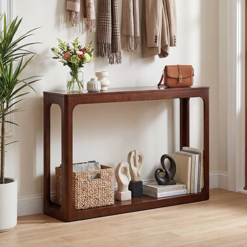 Gymax 47'' 2-Tier Mid Century Entryway Table w/Storage Shelf Solid