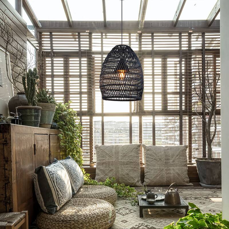 1-Light Outdoor Wicker Rattan Pendant Light