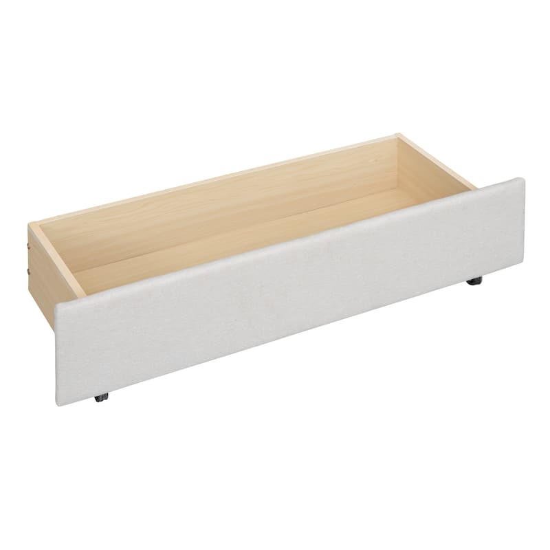 Beige Full Linen Platform Bed with Brick Pattern Headboard, Trundle, and Storage Drawers