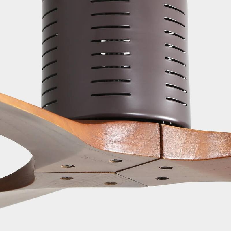 52 inch Flush Mount Ceiling Fan without Light, Indoor/Outdoor Solid Wood Remote Control Ceiling Fan with 3 Reversible Blades