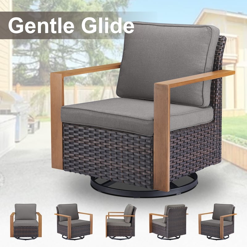 Gymojoy 7 Pieces Patio Sofa with Rattan Swivel Rocking Chair Ottomans Outdoor Conversation Set