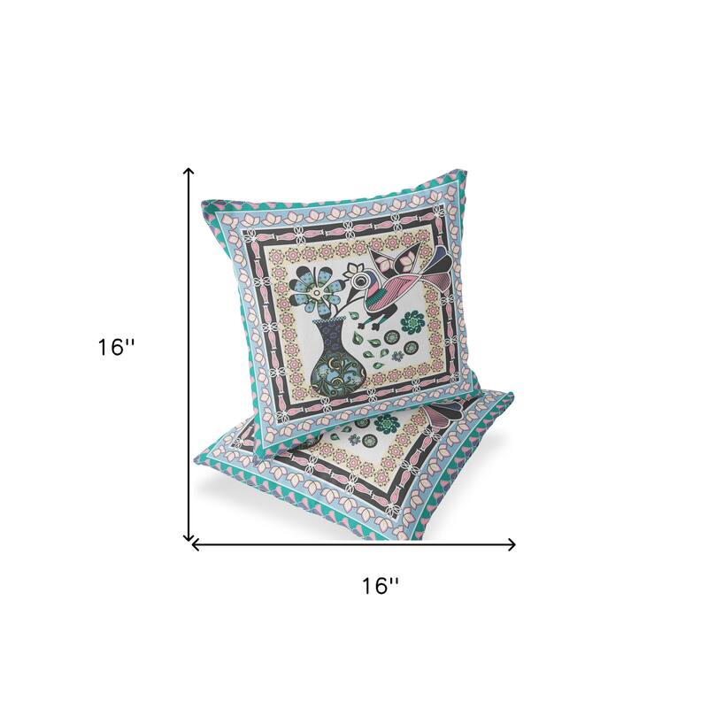 HomeRoots Set of Two 16" X 16" Black and Gray Peacock Blown Seam Floral Indoor Outdoor Throw Pillow - 16.00' X '16.00' X '5.00