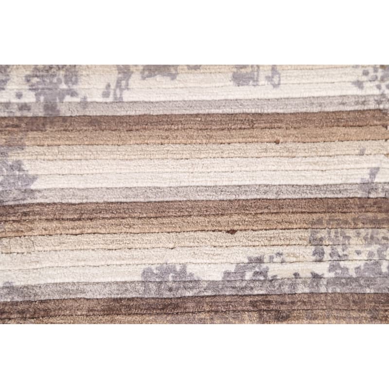 Striped Abstract Area Rug Handmade Oriental Wool Carpet - 4'0"x 5'9"