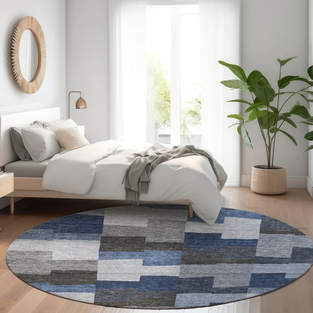 Machine Washable Indoor/ Outdoor Chantille Modern Blocks Rug
