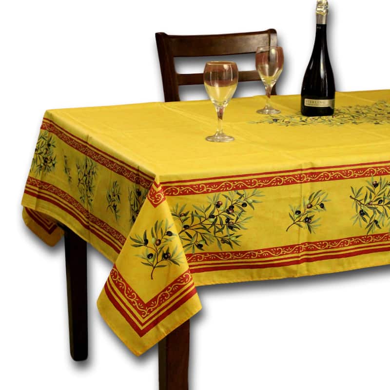 Wipeable Spill Resistant Provencal Cotton Cannes Collection Tablecloth - 60 x 98 in - Yellow Olives