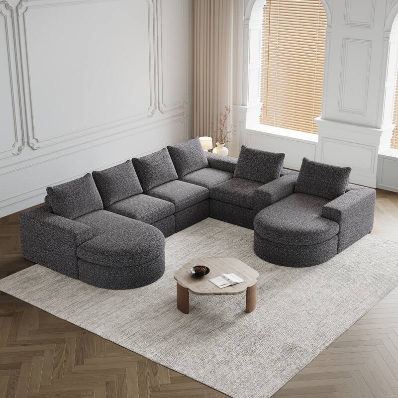 Modern L-Shaped Chenille Sectional Sofa with Chaise and Six modules
