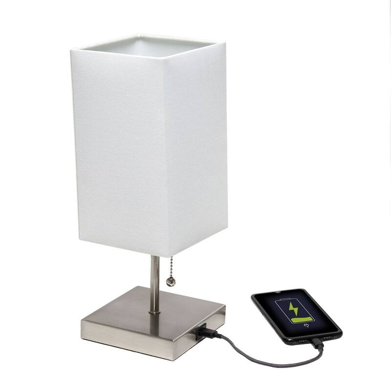 Simple Designs Petite Stick Lamp with USB Charging Port and Fabric Shade 2 Pack Set - 5 x 5 x 14.25 (L x W x H)