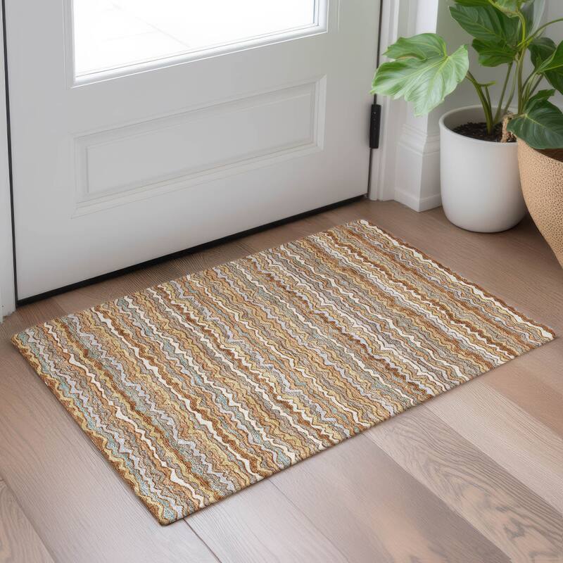 Machine Washable Indoor/ Outdoor Ziggy Stripe Chantille Rug