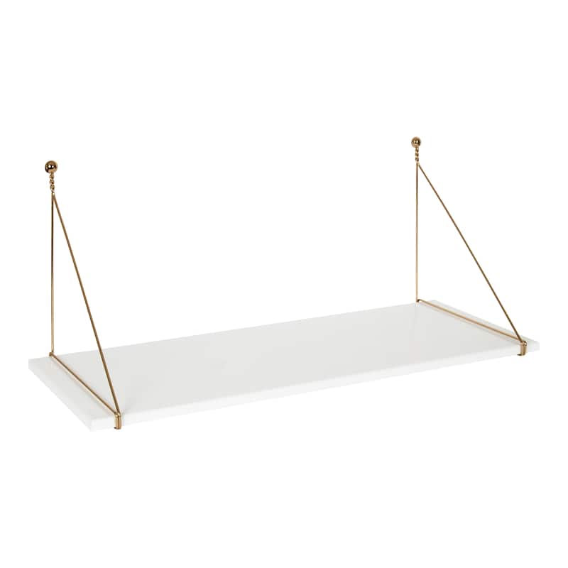 Kate and Laurel Vista Wall Mounted Wooden Desk Shelf - White/Gold