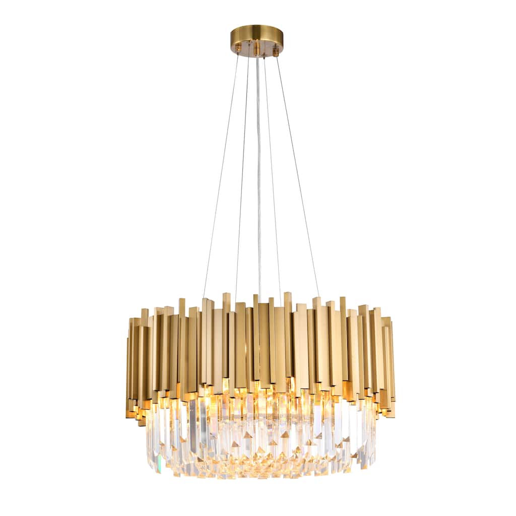 8 Light Gold Chandelier With Clear Crystal Accents