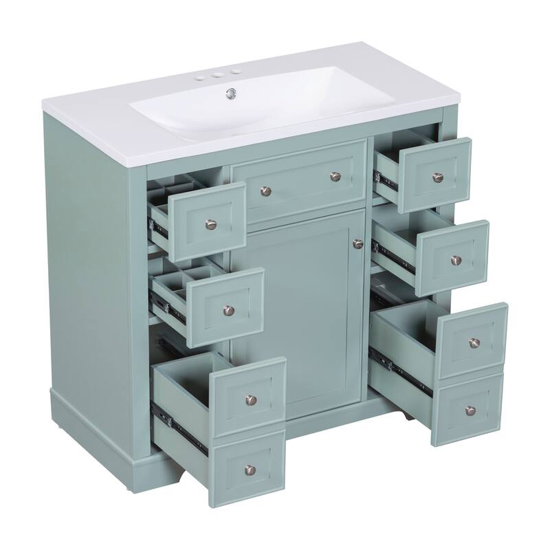 36" Bathroom Vanity Combo with Undermount Sink, 6 Drawers, 1 Cabinet, and Adjustable Shelf