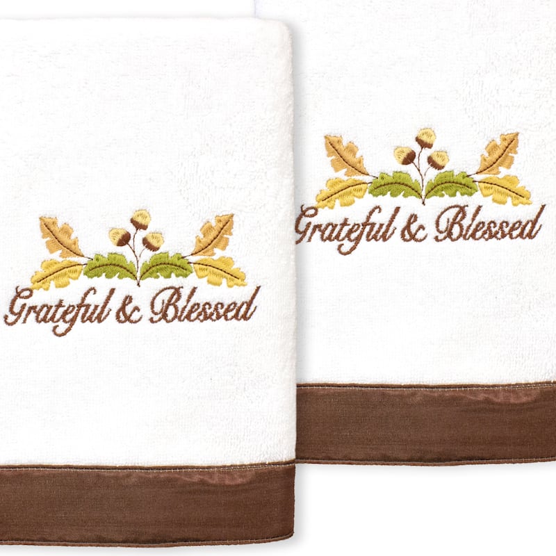 Authentic Hotel and Spa Blessed - Embroidered Luxury 100% Turkish Cotton Hand Towels (Set of 2)