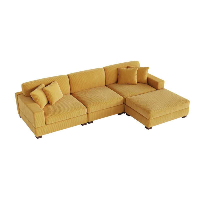 Ella 82" W/ 118" W Corduroy Modular Sectional Sofa with Ottoman
