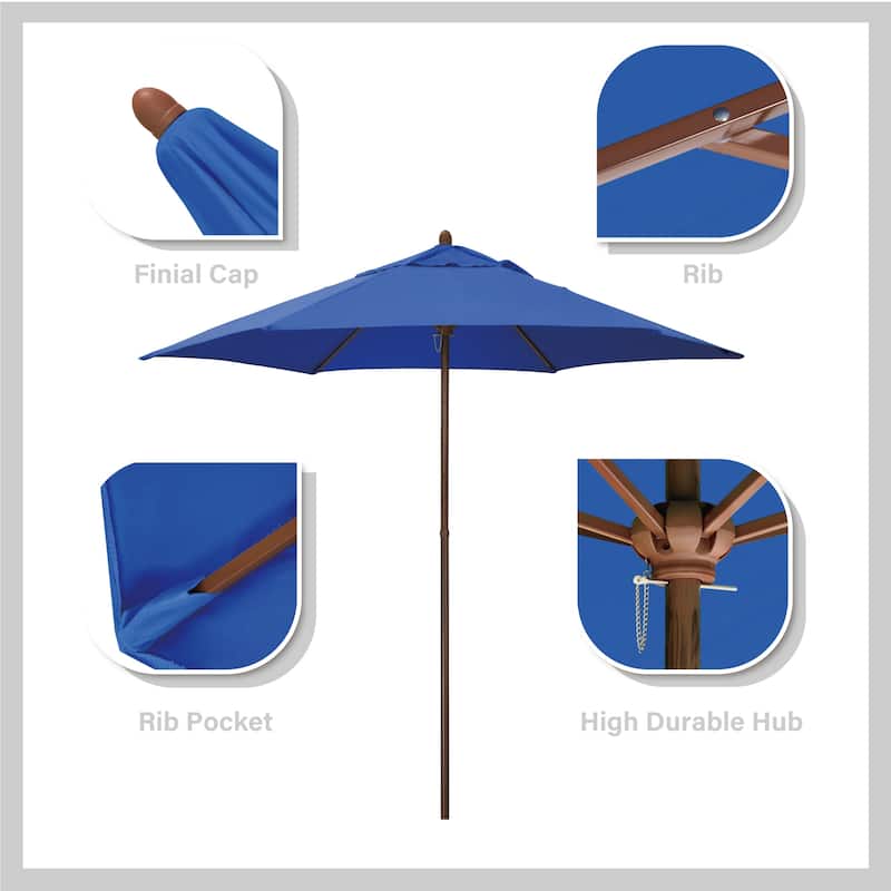 North Bend 9' Rd Faux Wood Steel Patio Umbrella, Push Open Pin Stop by Havenside Home