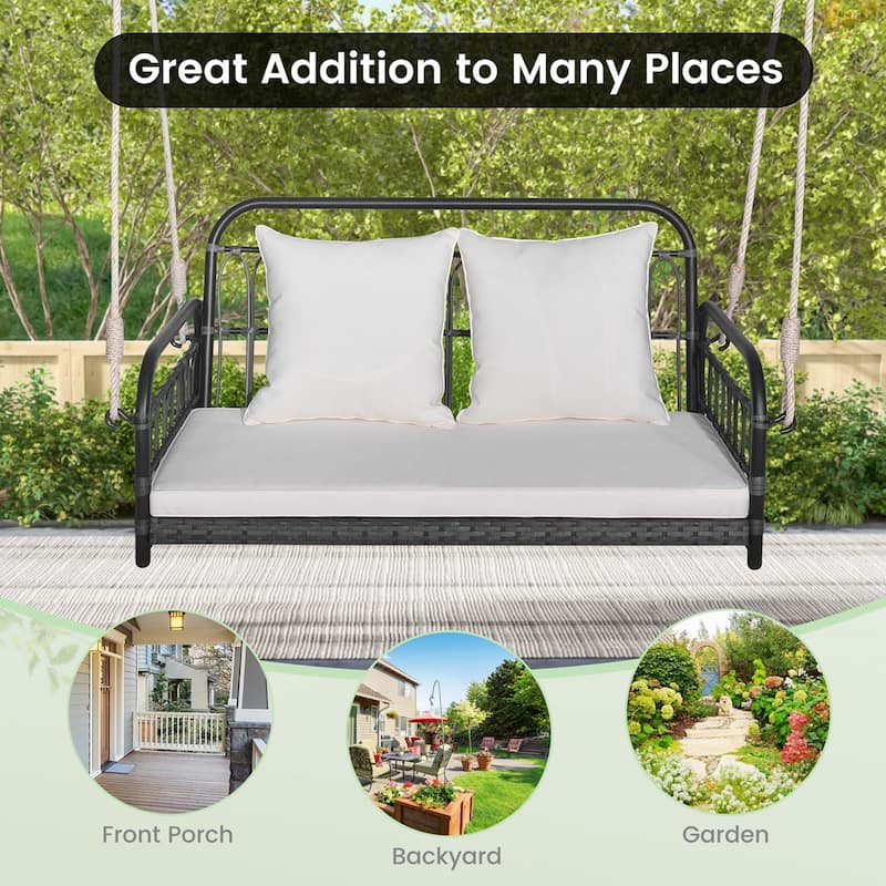 Outdoor Patio Swing Chair Hanging Seat Wicker Loveseat Cushioned