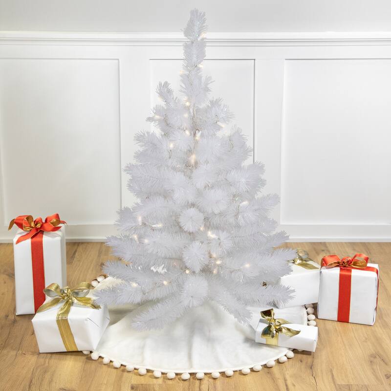 3' White Alaskan Pine Artificial Christmas Tree, Warm White LED Lights - 3 Foot