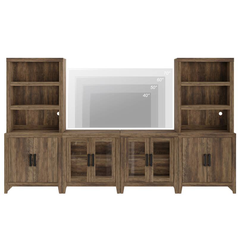 WAMPAT Large Entertainment Center with Bookshelves, Farmhouse TV Stand with Storage Cabinets & Glass Doors