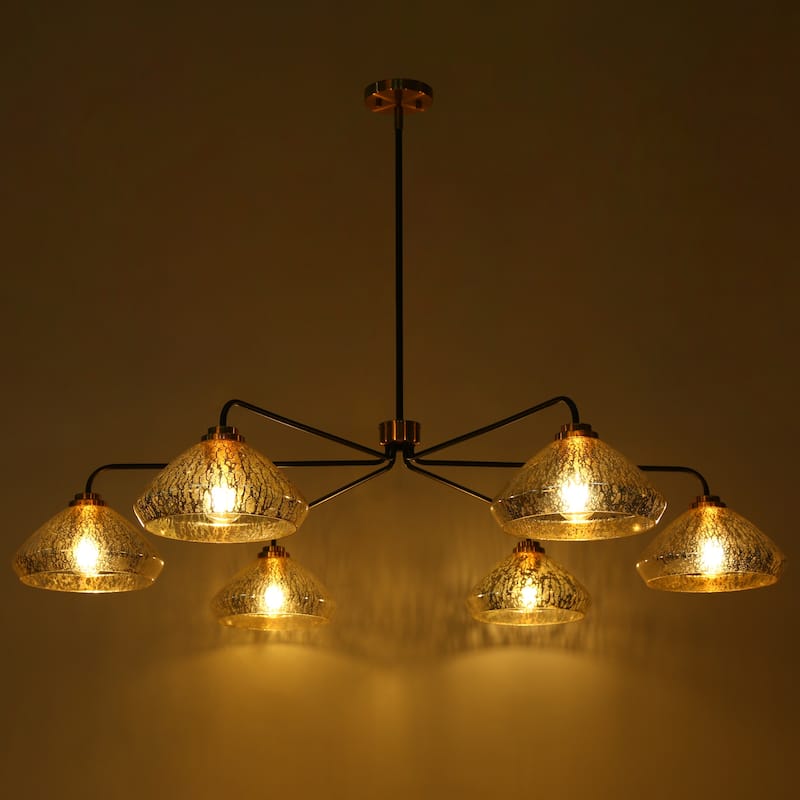 Modern Glam 6-Light Chandelier Bowl-Shape Mercury Glass Chandelier Light Fixture for Dining Room - 51.2" D × 10.2" H