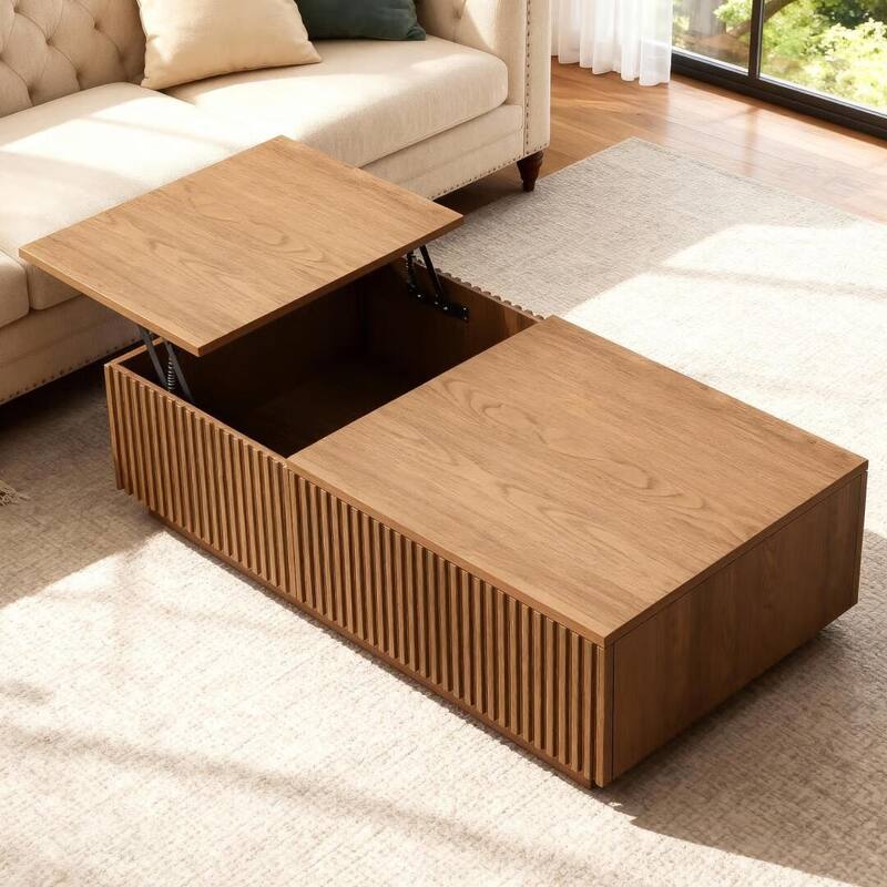 51.1'' Modern Lift-Top Coffee Table with Hidden Storage & Sliding Drawers, Satin Walnut Finish, Rectangular Center Table