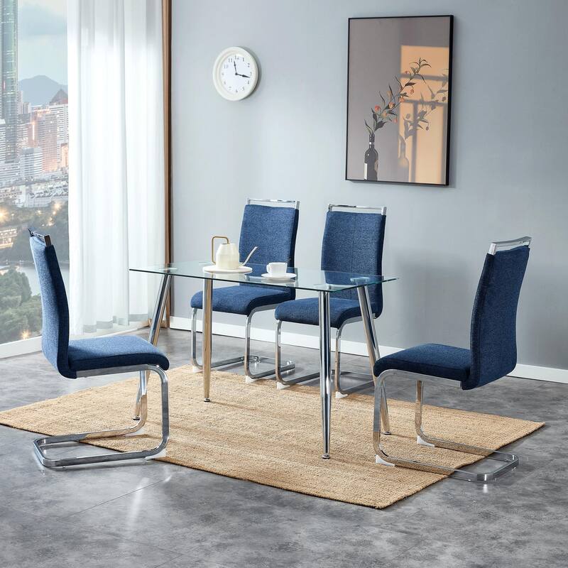 Modern Upholstered High Back Dining Chairs with C-Shaped Metal Legs