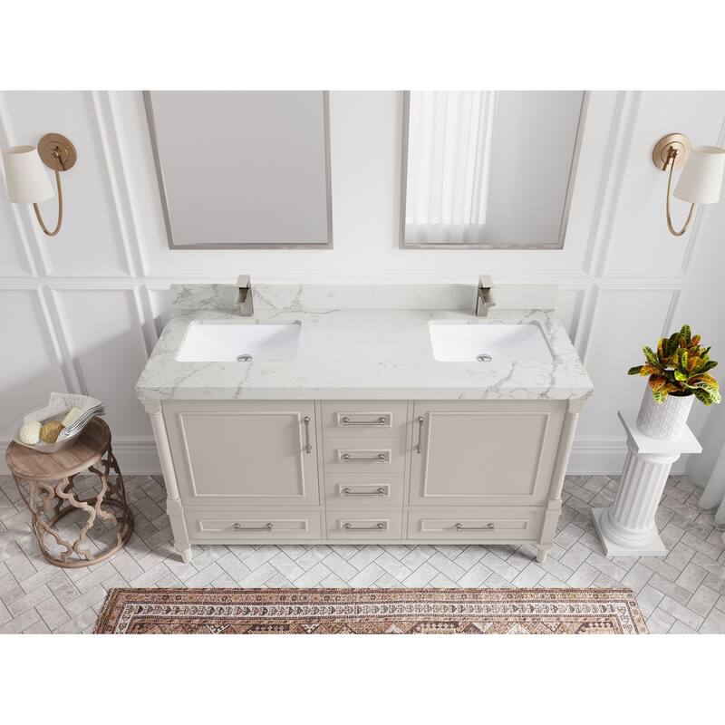 Willow Collections 60 in. W x 22 in. D Aberdeen Double Sink Bathroom Vanity with Countertop - 2" Venatino - Fine Grain