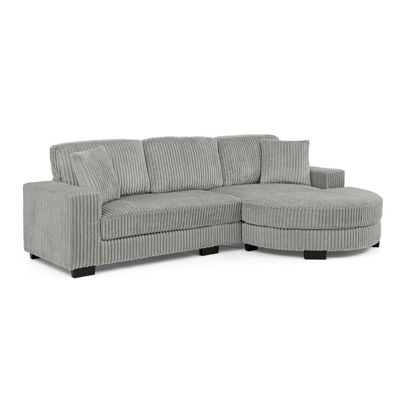 Corduroy Tufted Upholstered Sofa, L-Shaped Modular Sectional Sofa, Convertible Sleeper Sofa with Curved Ottoman