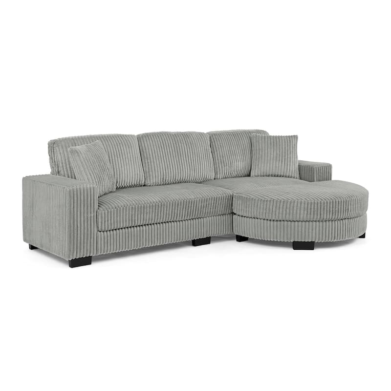 Roomfitters Corduroy Tufted Upholstered Sleeper Sectional Sofa, L-Shape Modular Convertible Sofa with Arc Footstool