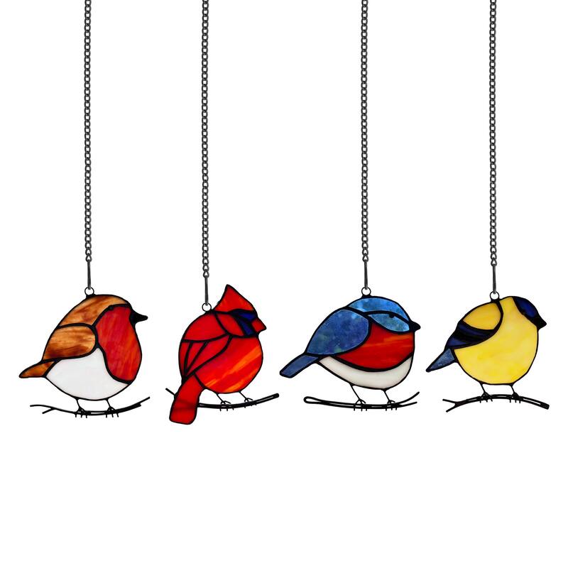 River of Goods Set of 4 Songbirds River of Goods Multicolored Stained Glass Window Panels - 4" x 0.25" x 4.5" - Multi