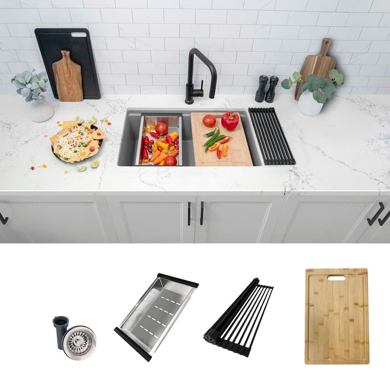 STYLISH Dual Mount 28" Single Bowl Composite Granite Kitchen Sink - 28" x 18" x 9.5"