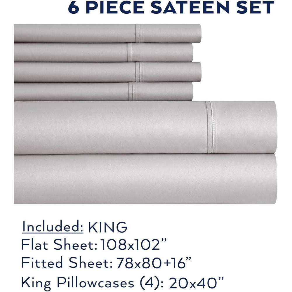 Thomasville 1500 Thread Count Light Grey 6 Piece Premium Cotton Rich Sateen Sheet Set